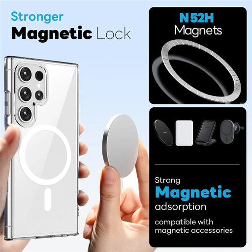 NORTHJO For Samsung Galaxy S24 Ultra Magnetic Case PC + TPU Phone Cover Set with Front Screen Protector + Lens Film - Transparent - 2