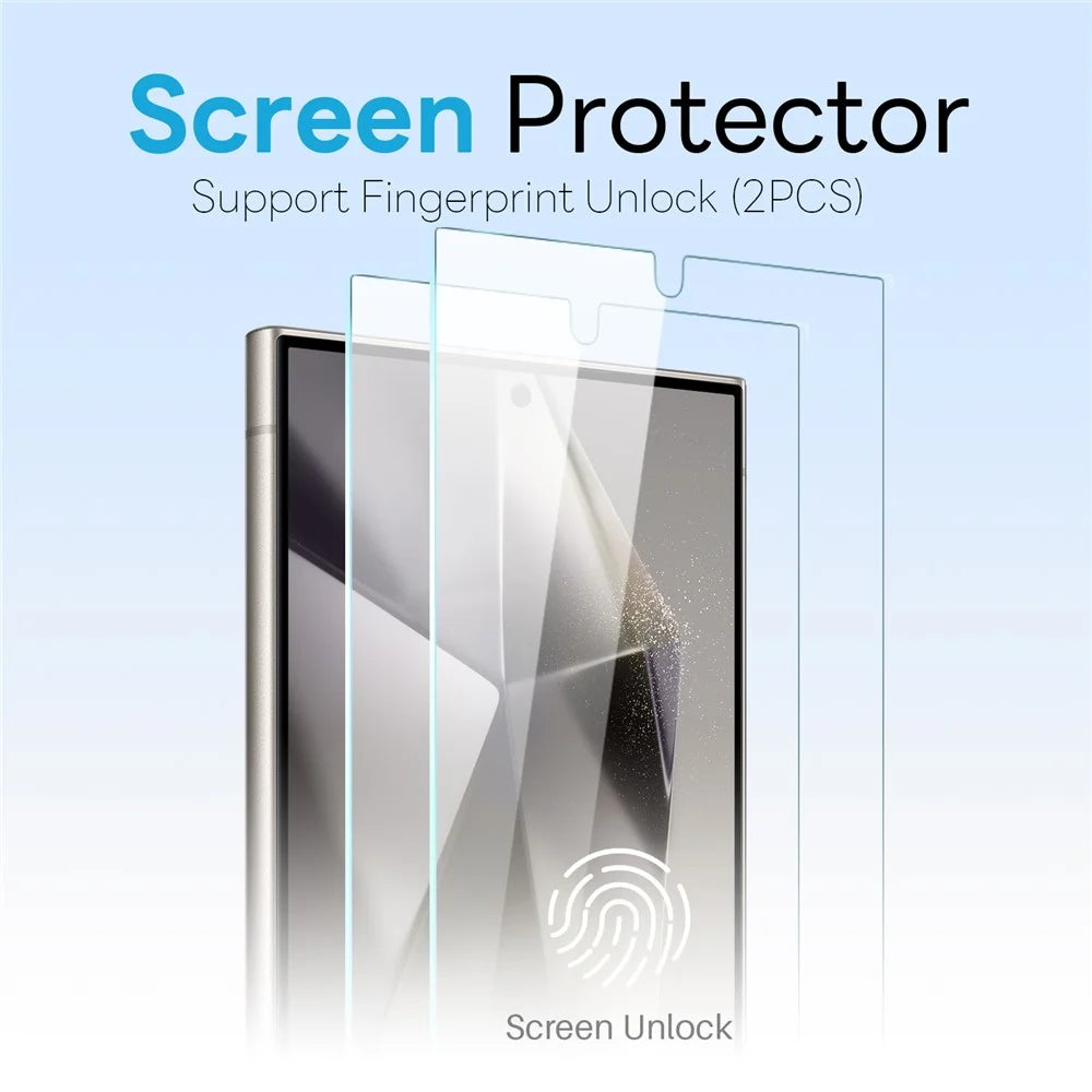 NORTHJO 5 in 1 Set for Samsung Galaxy S24 Ultra Magnetic Case PC + TPU Phone Cover with 2 Front Screen Protector (Support Fingerprint Unlock) + 2 Lens Film - Transparent - 3