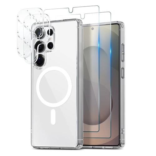 NORTHJO 5 in 1 Set for Samsung Galaxy S25 Ultra Magnetic Case PC + TPU Phone Cover with 2 Front Screen Protector (Support Fingerprint Unlock) + 2 Lens Film - Transparent - 1