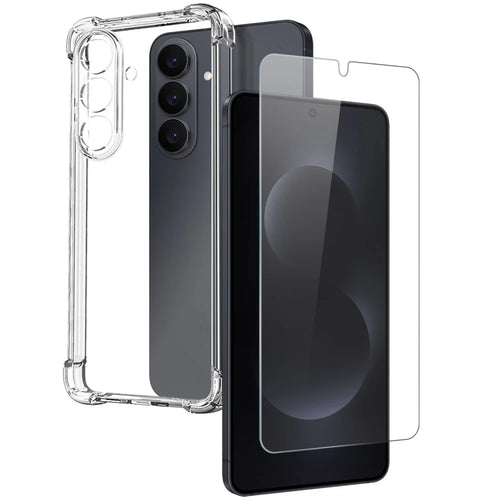 NORTHJO For Samsung Galaxy S26+ Case Shockproof TPU Clear Phone Cover with Tempered Glass Support Fingerprint Unlock - Transparent - 1