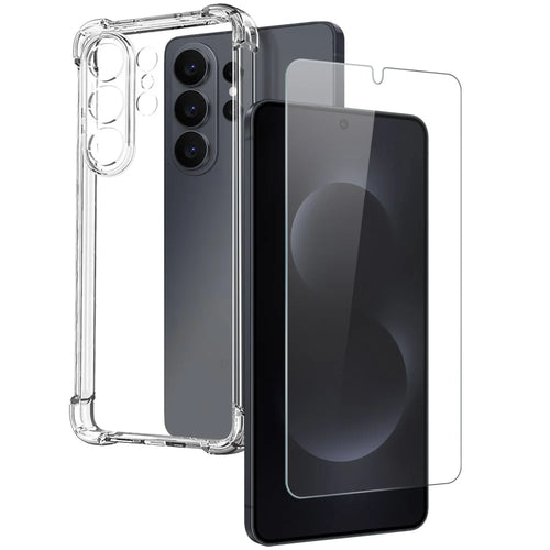 NORTHJO For Samsung Galaxy S26 Ultra Case Shockproof TPU Clear Phone Cover with Tempered Glass Support Fingerprint Unlock - Transparent - 1