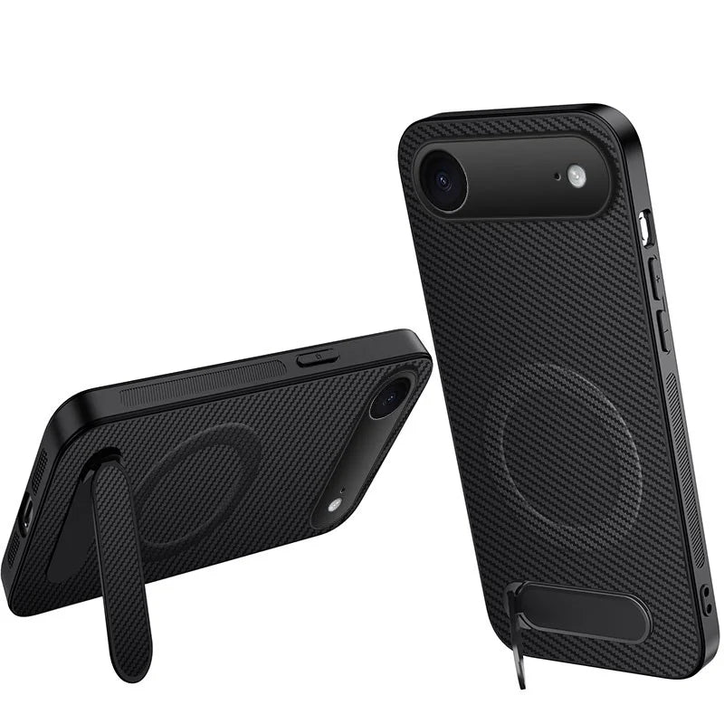 WANLONFENG For iPhone Air Magnetic Case  QT Series Kickstand Carbon Fiber Texture PC TPU Phone Cover - Black - 1