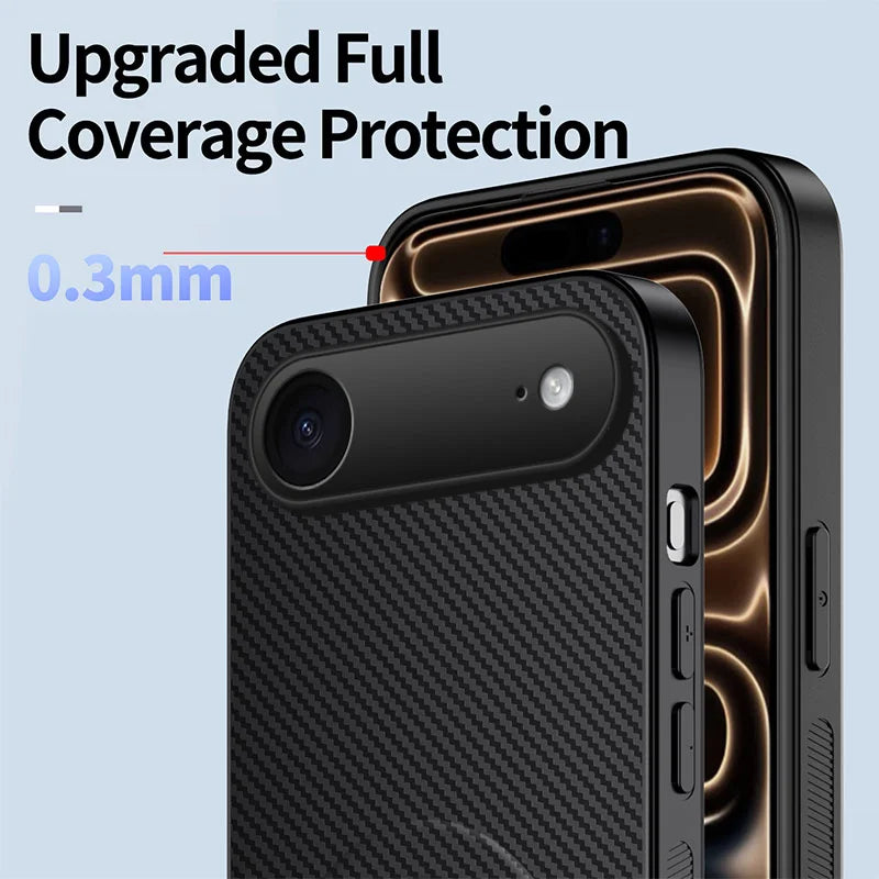 WANLONFENG For iPhone Air Magnetic Case  QT Series Kickstand Carbon Fiber Texture PC TPU Phone Cover - Black - 5