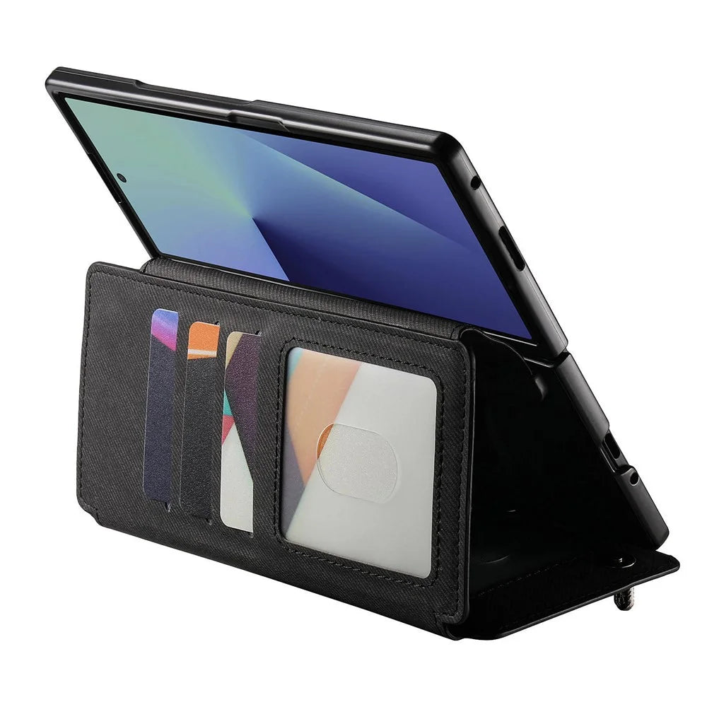 For Samsung Galaxy Z Fold7 5G Magnetic Case Detachable Wallet Stand Cloth Texture Leather + PC + TPU Phone Cover - Black - 2
