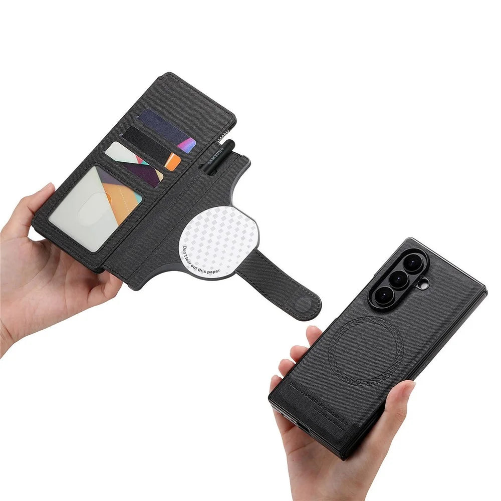 For Samsung Galaxy Z Fold7 5G Magnetic Case Detachable Wallet Stand Cloth Texture Leather + PC + TPU Phone Cover - Black - 6