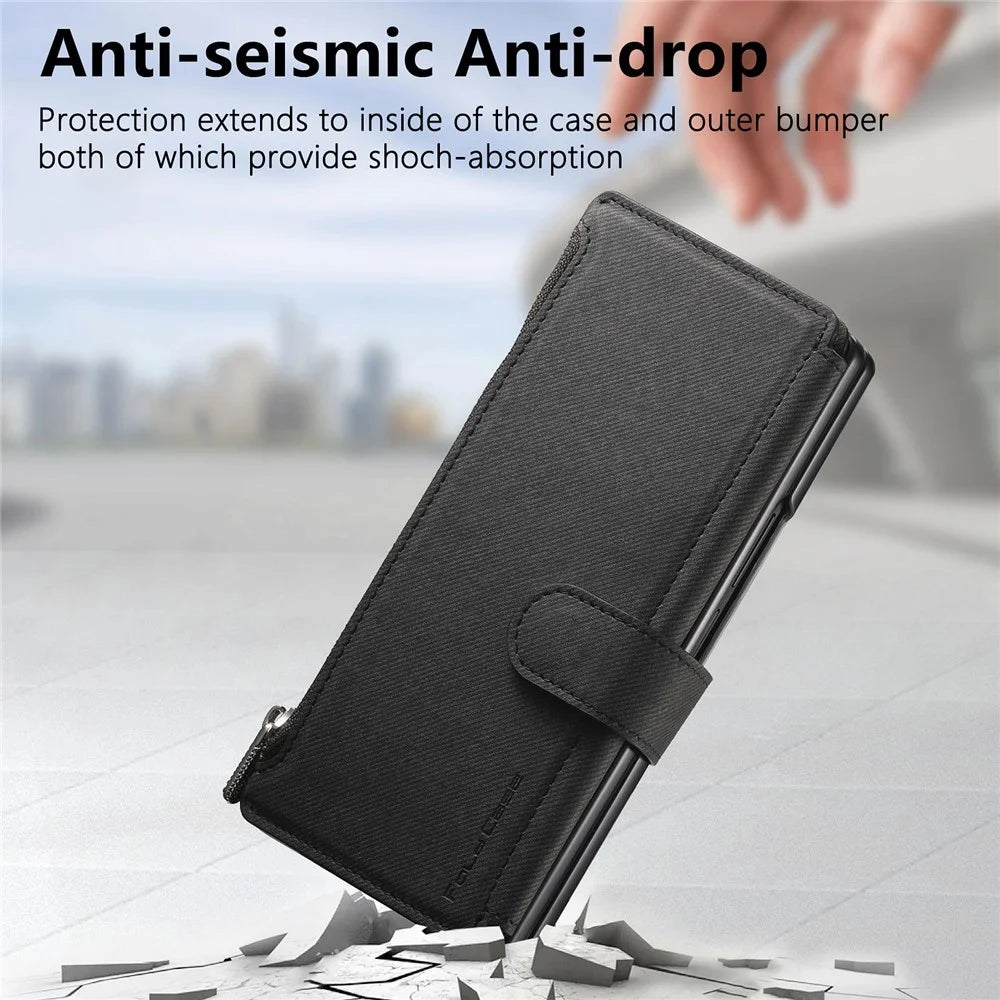 For Samsung Galaxy Z Fold7 5G Magnetic Case Detachable Wallet Stand Cloth Texture Leather + PC + TPU Phone Cover - Black - 7