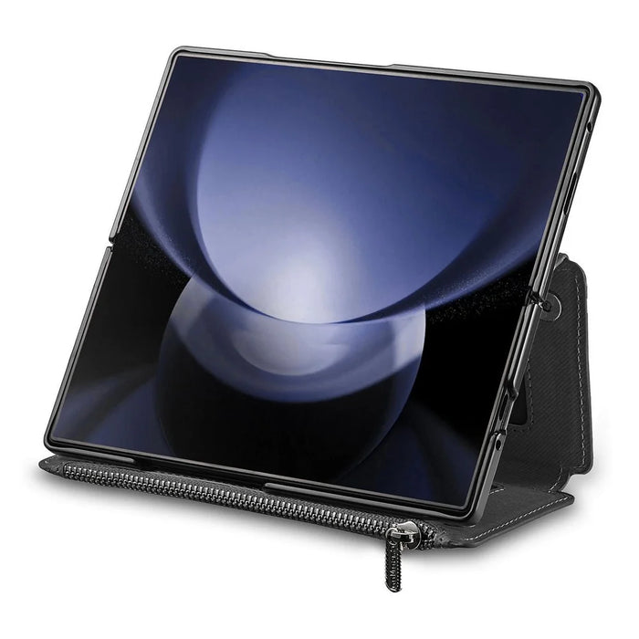 For Samsung Galaxy Z Fold5 5G Magnetic Case Detachable Wallet Stand Cloth Texture Leather + PC + TPU Phone Cover - Black - 3