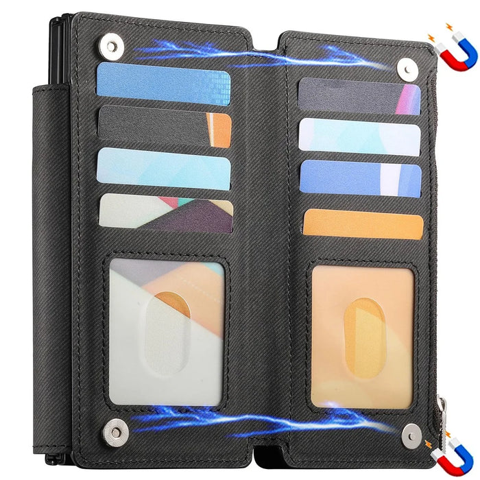 For Samsung Galaxy Z Fold5 5G Magnetic Case Detachable Wallet Stand Cloth Texture Leather + PC + TPU Phone Cover - Black - 4