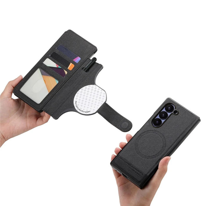 For Samsung Galaxy Z Fold5 5G Magnetic Case Detachable Wallet Stand Cloth Texture Leather + PC + TPU Phone Cover - Black - 6