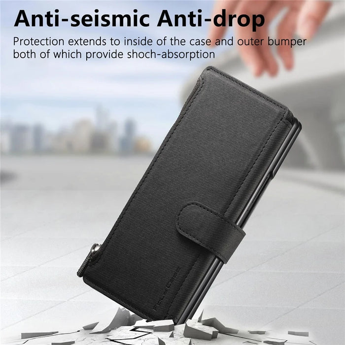 For Samsung Galaxy Z Fold5 5G Magnetic Case Detachable Wallet Stand Cloth Texture Leather + PC + TPU Phone Cover - Black - 7