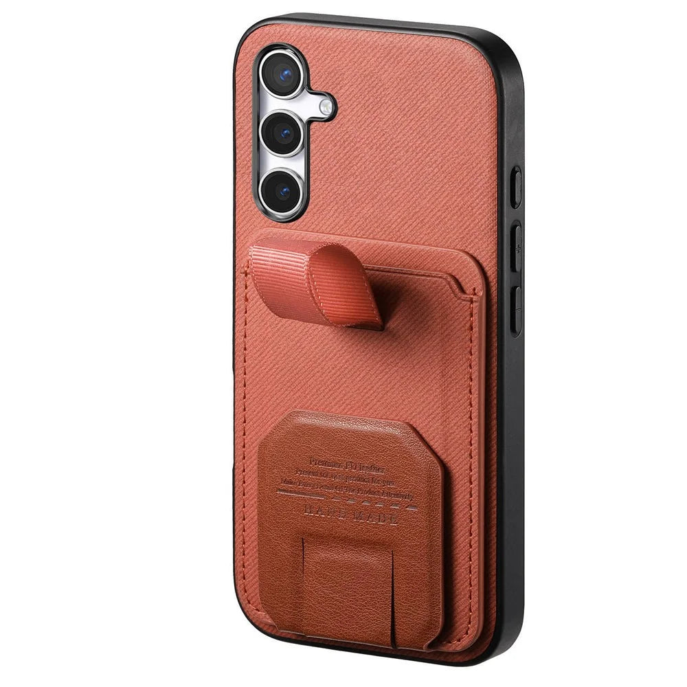 For Samsung Galaxy A57 5G Case Cloth Texture TPU PU Leather PC Phone Back Cover with Card Holder Kickstand - Brown - 2
