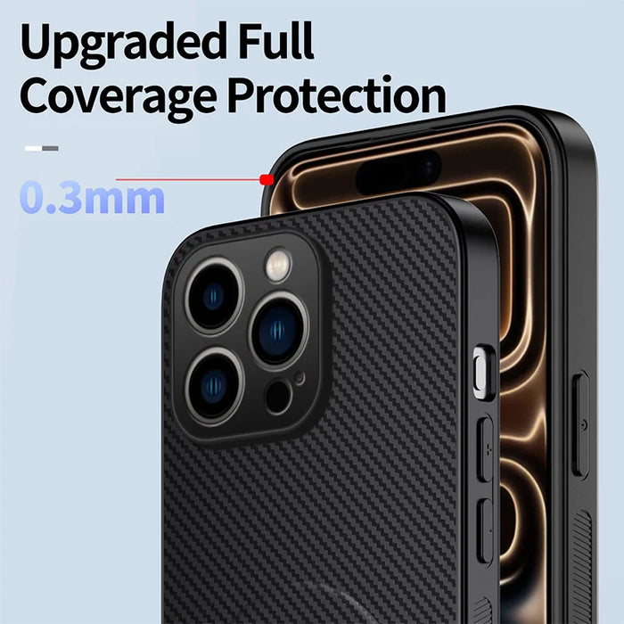 WANLONFENG For iPhone 16 Pro Max Magnetic Case  QT Series Kickstand Carbon Fiber Texture PC TPU Phone Cover - Black - 5