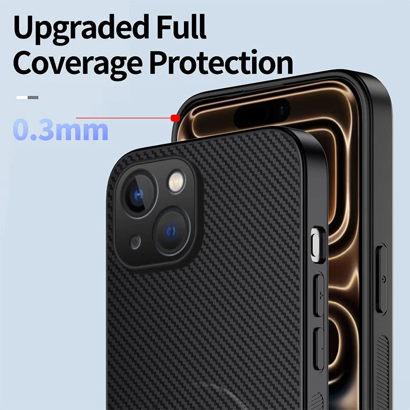 WANLONFENG For iPhone 15 Magnetic Case  QT Series Kickstand Carbon Fiber Texture PC TPU Phone Cover - Black - 5
