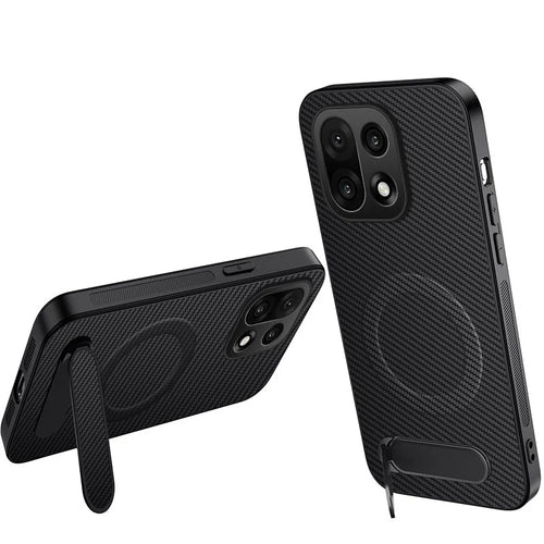 WANLONFENG For OnePlus 15 5G Magnetic Case  QT Series Kickstand Carbon Fiber Texture PC TPU Phone Cover - Black - 1