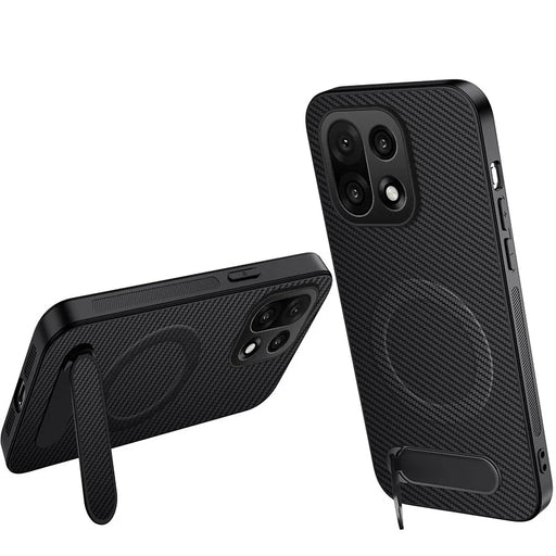 WANLONFENG For OnePlus 15 5G Magnetic Case  QT Series Kickstand Carbon Fiber Texture PC TPU Phone Cover - Black - 1