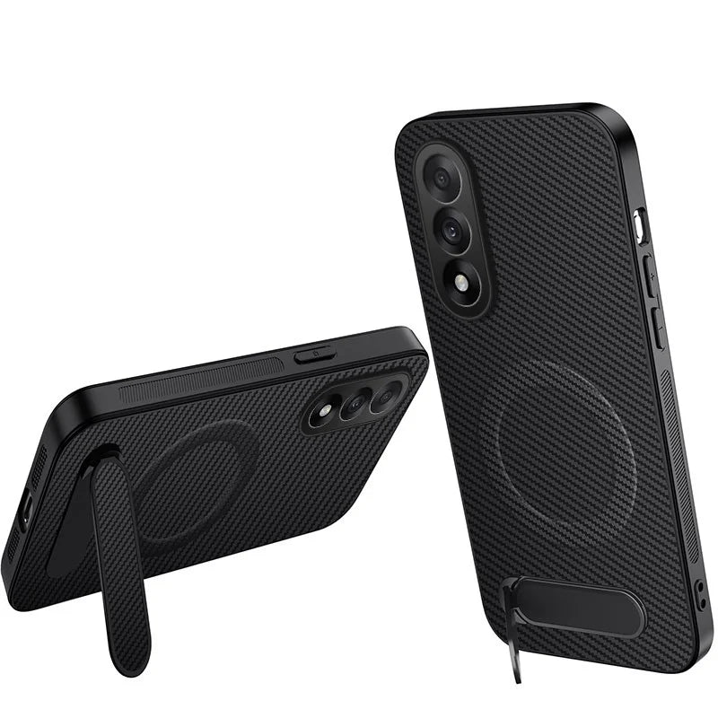 WANLONFENG For OnePlus Ace 5 Ultra 5G / OnePlus Nord 5 5G Magnetic Case  QT Series Kickstand Carbon Fiber Texture PC TPU Phone Cover - Black - 1