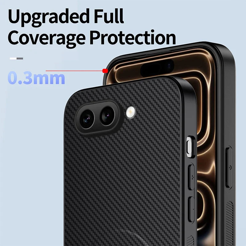 WANLONFENG For Google Pixel 9a Magnetic Case  QT Series Kickstand Carbon Fiber Texture PC TPU Phone Cover - Black - 5