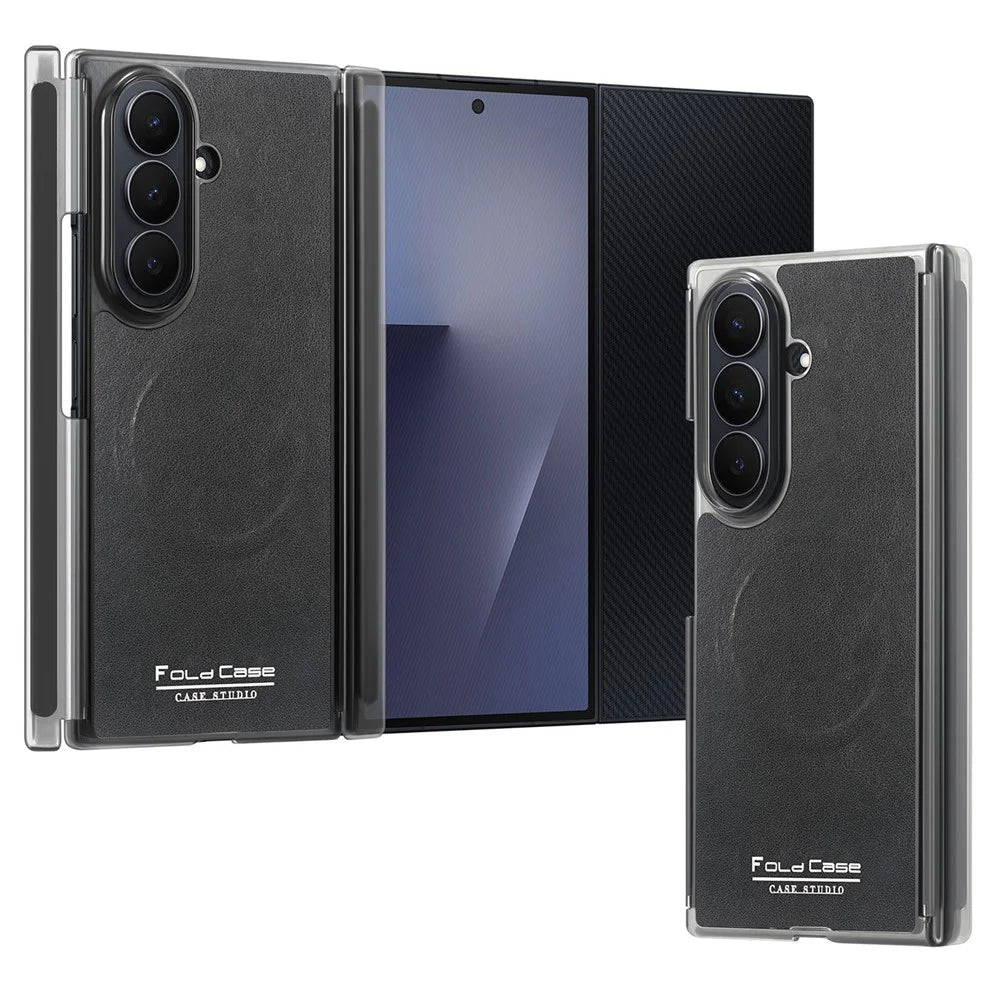 For Samsung Galaxy Z TriFold 5G Magnetic Case Dual Mid-Axis Shockproof PU Leather PC TPU Phone Cover - Black - 1