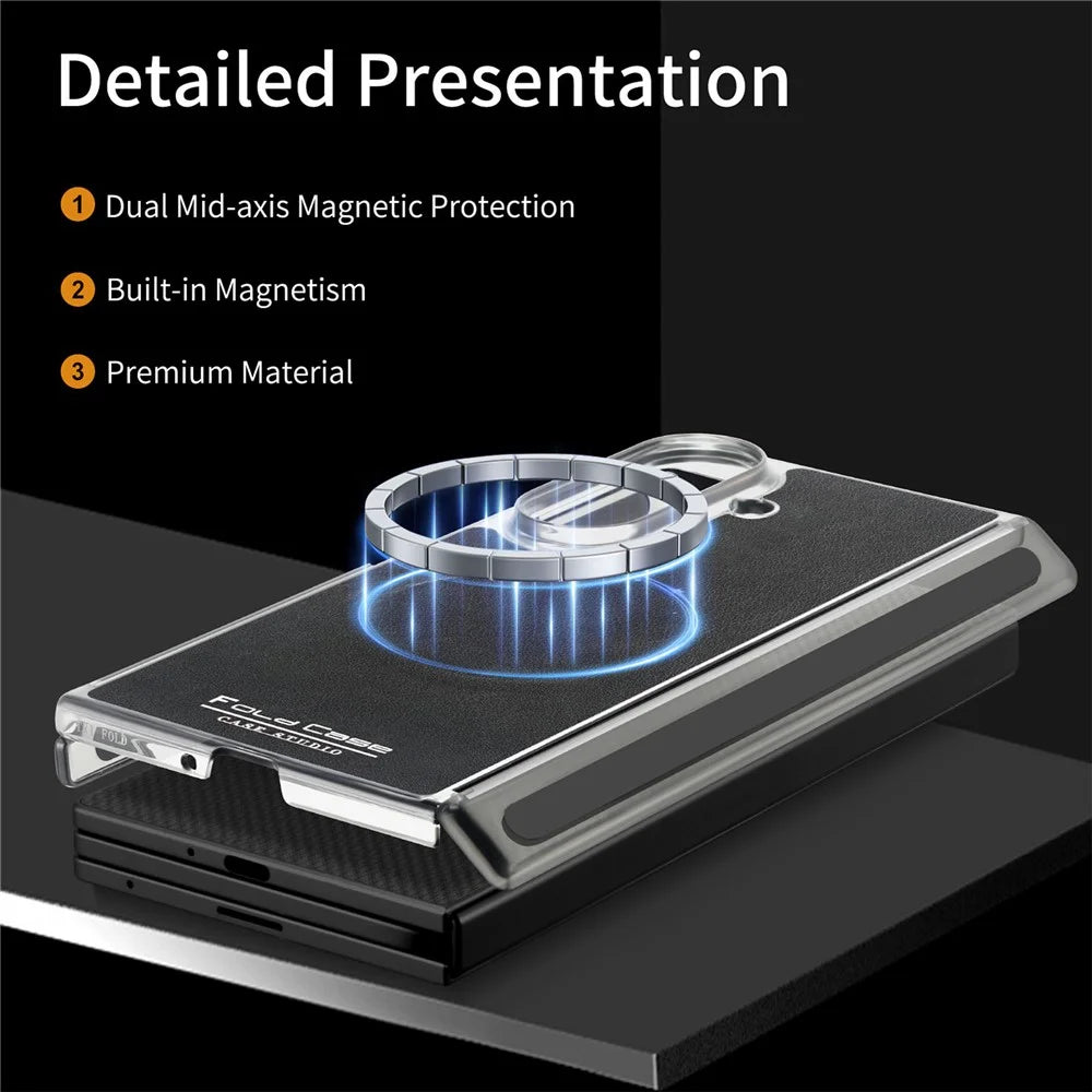 For Samsung Galaxy Z TriFold 5G Magnetic Case Dual Mid-Axis Shockproof PU Leather PC TPU Phone Cover - Black - 6