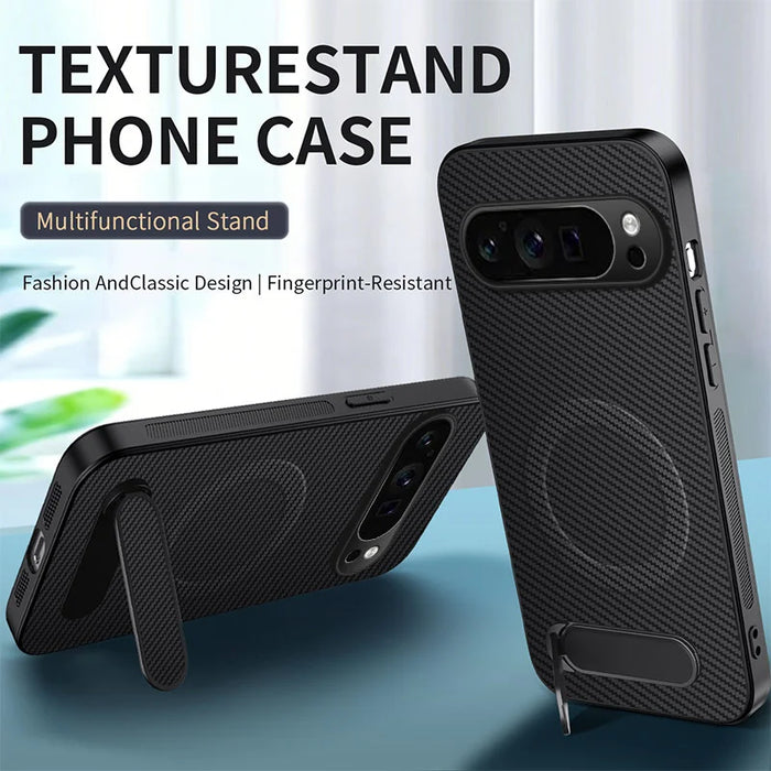 WANLONFENG For Google Pixel 9 Pro Magnetic Case  QT Series Kickstand Carbon Fiber Texture PC TPU Phone Cover - Black - 2