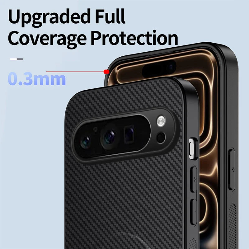 WANLONFENG For Google Pixel 9 Pro Magnetic Case  QT Series Kickstand Carbon Fiber Texture PC TPU Phone Cover - Black - 5