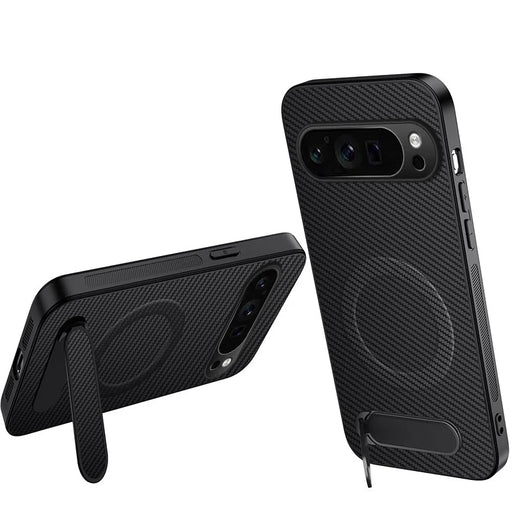 WANLONFENG For Google Pixel 9 Pro XL Magnetic Case  QT Series Kickstand Carbon Fiber Texture PC TPU Phone Cover - Black - 1