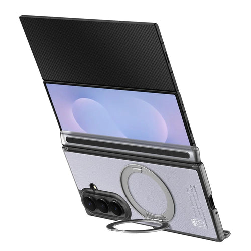 For Samsung Galaxy Z TriFold 5G Magnetic Case with 360° Ring Stand Hinge Protection PU PC TPU Phone Cover - Light Purple - 1