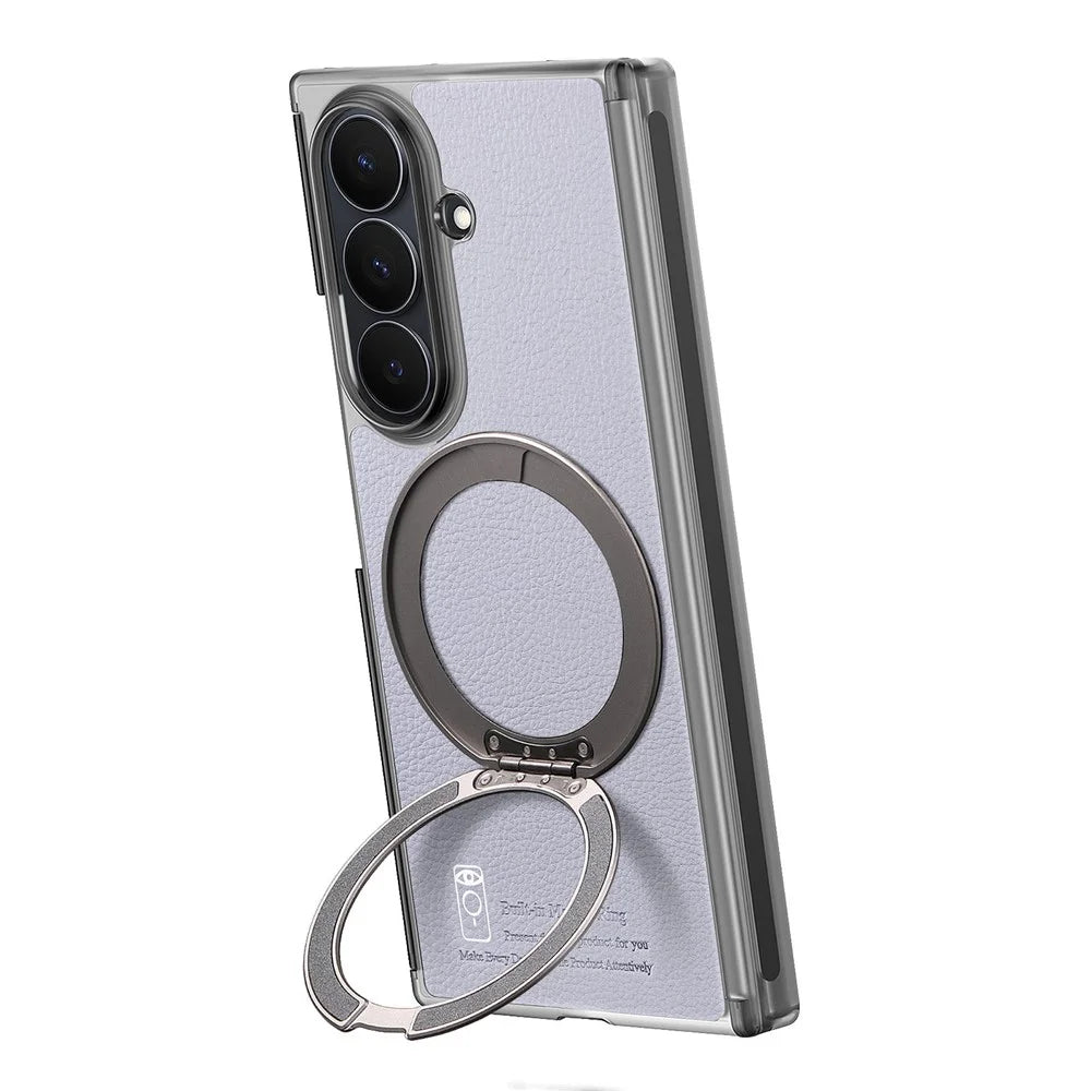 For Samsung Galaxy Z TriFold 5G Magnetic Case with 360° Ring Stand Hinge Protection PU PC TPU Phone Cover - Light Purple - 2