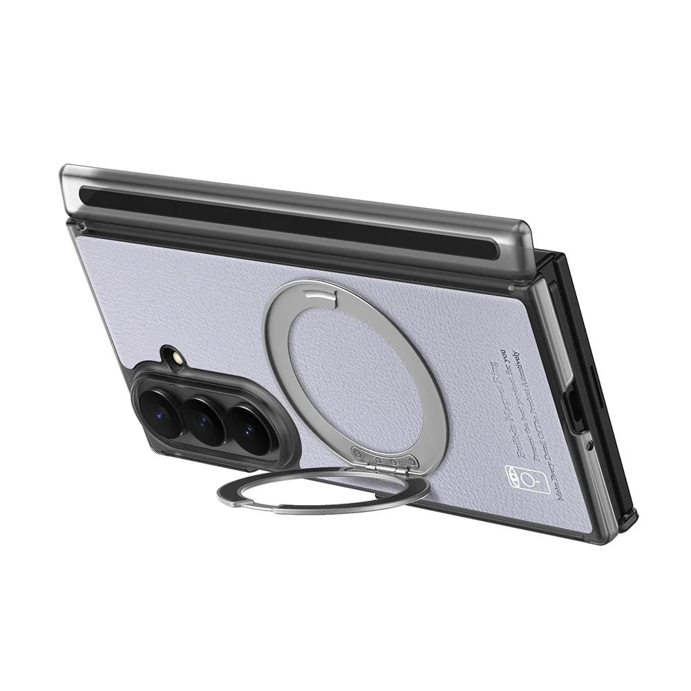 For Samsung Galaxy Z TriFold 5G Magnetic Case with 360° Ring Stand Hinge Protection PU PC TPU Phone Cover - Light Purple - 3