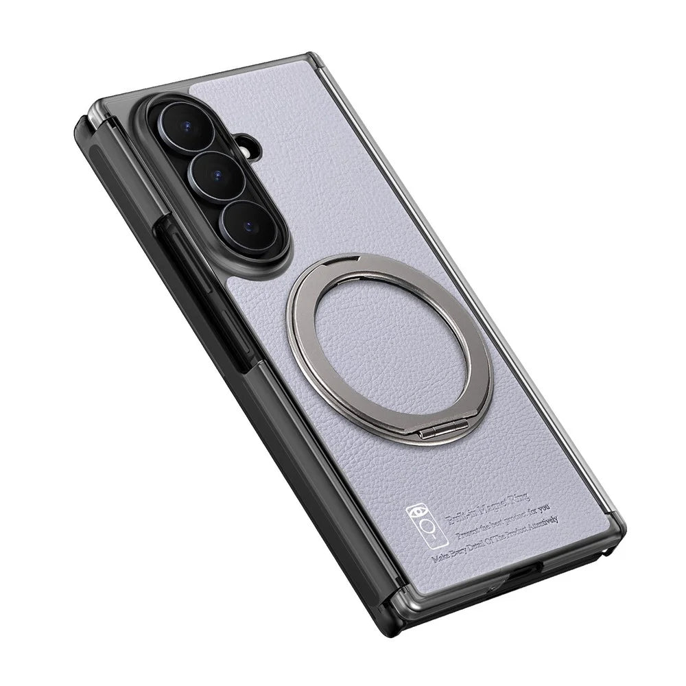 For Samsung Galaxy Z TriFold 5G Magnetic Case with 360° Ring Stand Hinge Protection PU PC TPU Phone Cover - Light Purple - 6
