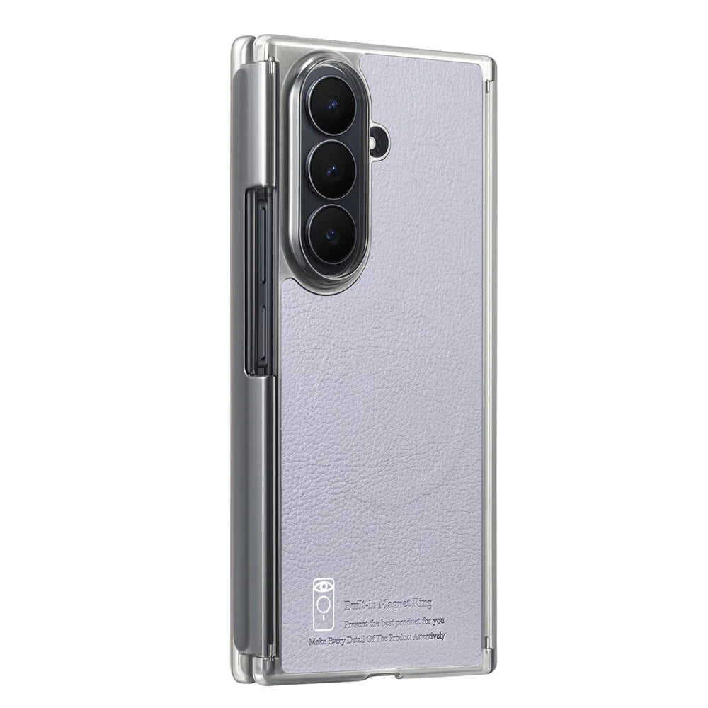 For Samsung Galaxy Z TriFold 5G Magnetic Case PU Leather TPU PC Clear Frame Phone Cover Dual Mid-Axis Design - Light Purple - 2