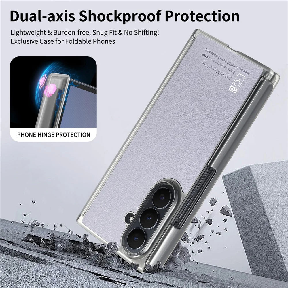 For Samsung Galaxy Z TriFold 5G Magnetic Case PU Leather TPU PC Clear Frame Phone Cover Dual Mid-Axis Design - Light Purple - 5