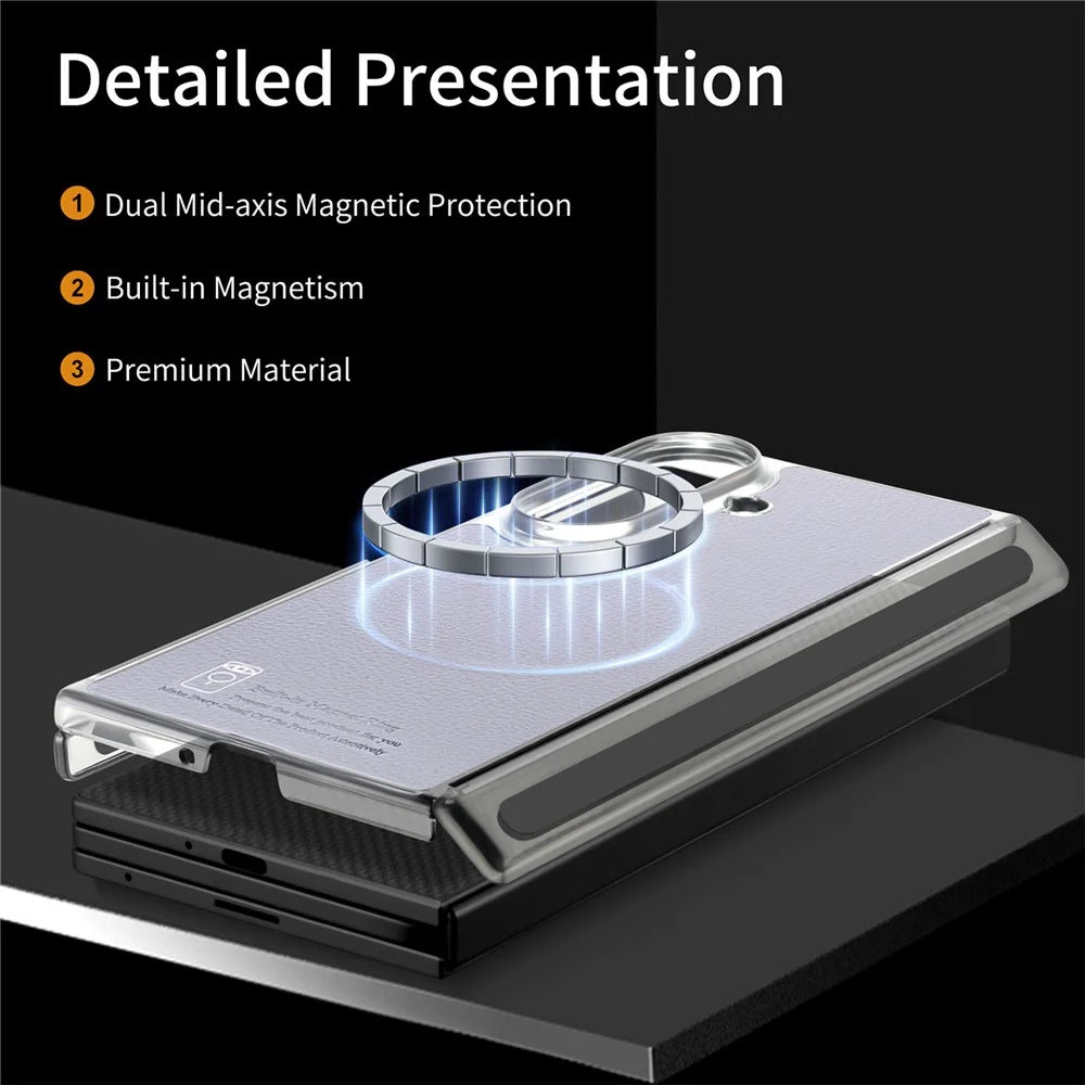 For Samsung Galaxy Z TriFold 5G Magnetic Case PU Leather TPU PC Clear Frame Phone Cover Dual Mid-Axis Design - Light Purple - 6