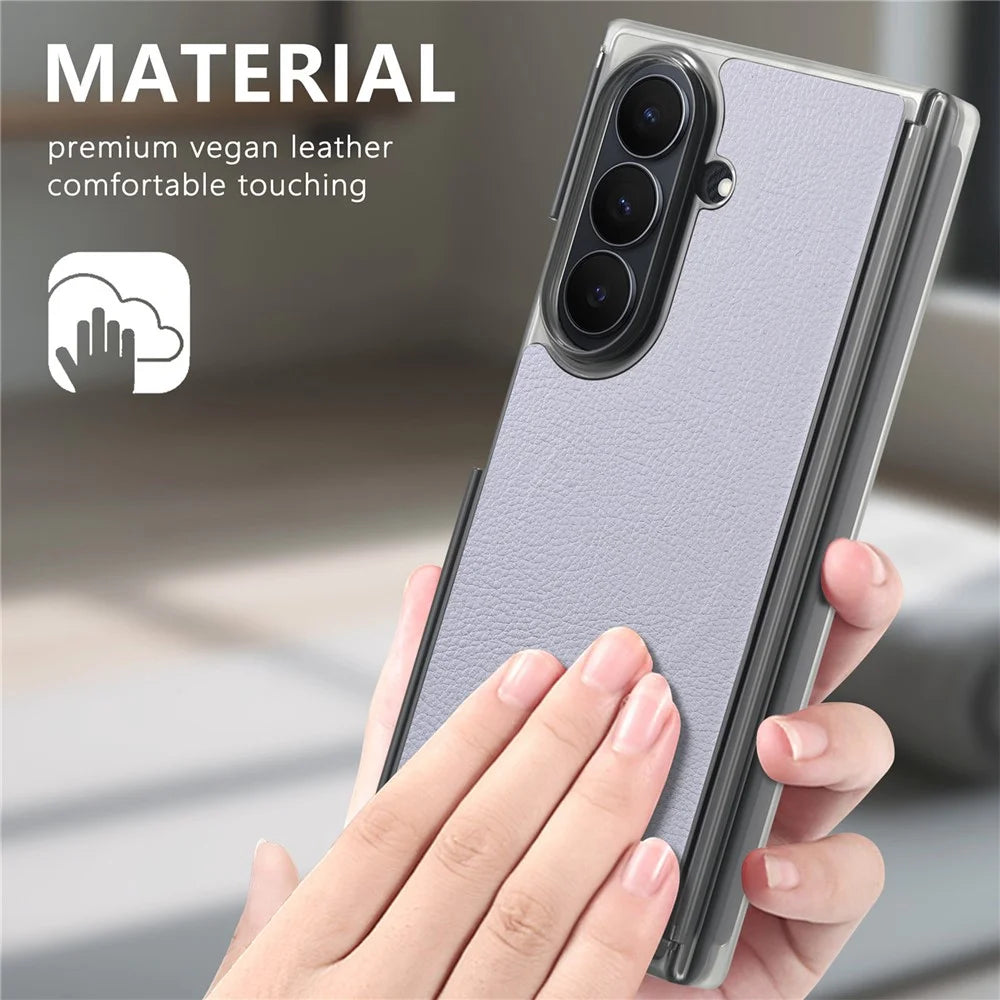 For Samsung Galaxy Z TriFold 5G Magnetic Case PU Leather TPU PC Clear Frame Phone Cover Dual Mid-Axis Design - Light Purple - 7