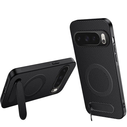 WANLONFENG For Google Pixel 10 Pro XL Magnetic Case  QT Series Kickstand Carbon Fiber Texture PC TPU Phone Cover - Black - 1
