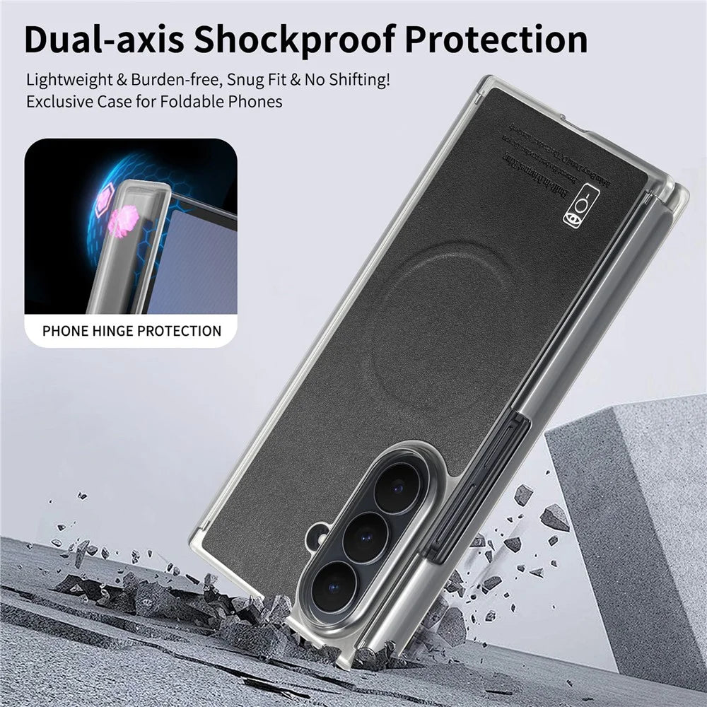 For Samsung Galaxy Z TriFold 5G Magnetic Phone Case Dual-axis Shockproof PU Leather PC TPU Protection Cover - Black - 5