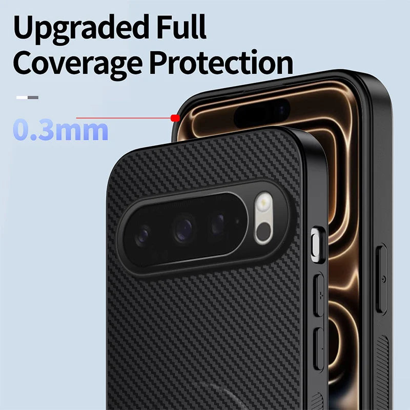 WANLONFENG For Google Pixel 10 Pro Magnetic Case  QT Series Kickstand Carbon Fiber Texture PC TPU Phone Cover - Black - 5