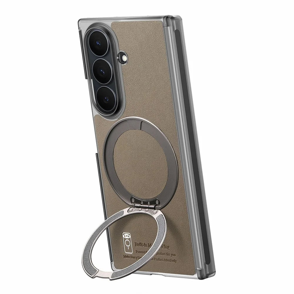 For Samsung Galaxy Z TriFold 5G Magnetic Phone Case with 360 Degree Rotating Ring Holder Dual-Axis Shockproof Protection - Dark Brown - 3