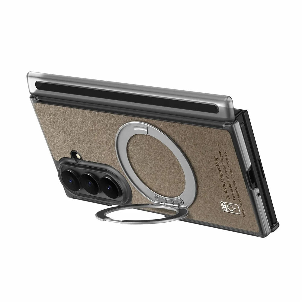 For Samsung Galaxy Z TriFold 5G Magnetic Phone Case with 360 Degree Rotating Ring Holder Dual-Axis Shockproof Protection - Dark Brown - 4