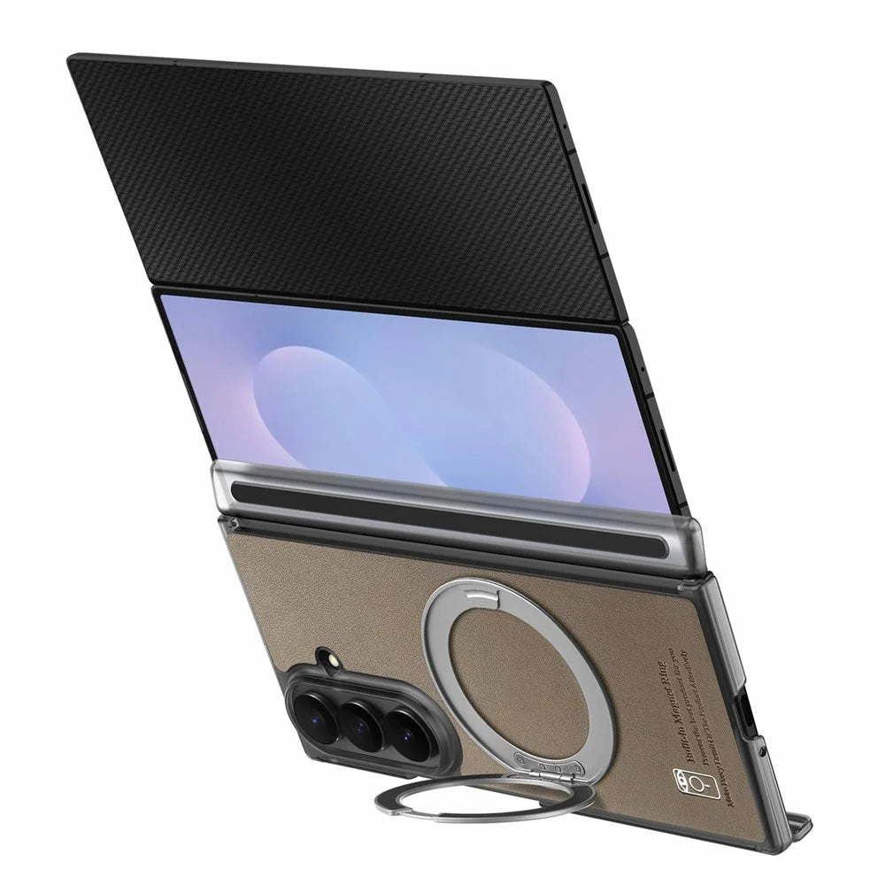 For Samsung Galaxy Z TriFold 5G Magnetic Phone Case with 360 Degree Rotating Ring Holder Dual-Axis Shockproof Protection - Dark Brown - 5