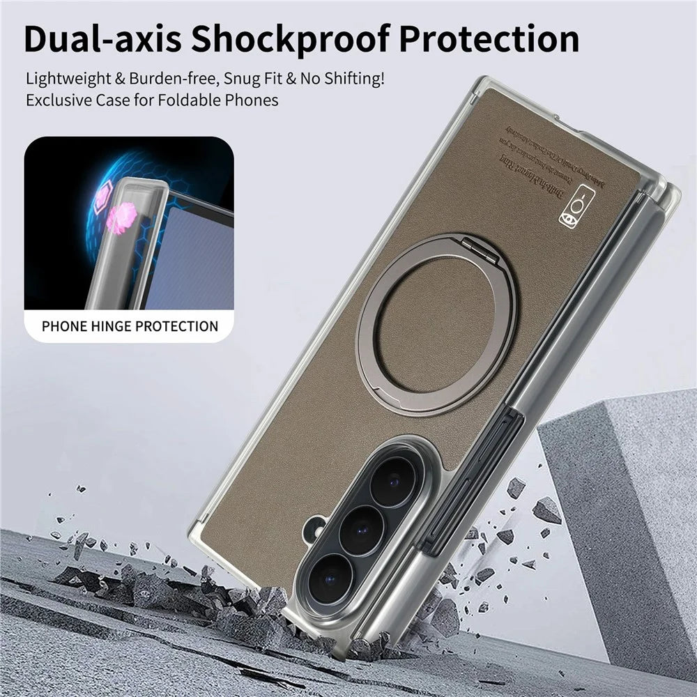 For Samsung Galaxy Z TriFold 5G Magnetic Phone Case with 360 Degree Rotating Ring Holder Dual-Axis Shockproof Protection - Dark Brown - 7