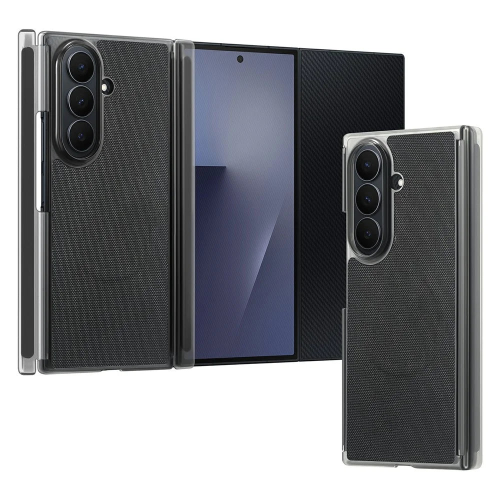 For Samsung Galaxy Z TriFold 5G Magnetic Phone Case Grid Texture PU Leather Cover with Dual Mid Axis Protection - Black - 1