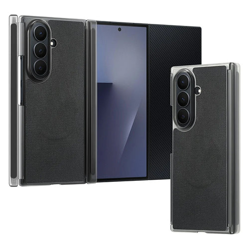 For Samsung Galaxy Z TriFold 5G Magnetic Phone Case Grid Texture PU Leather Cover with Dual Mid Axis Protection - Black - 1