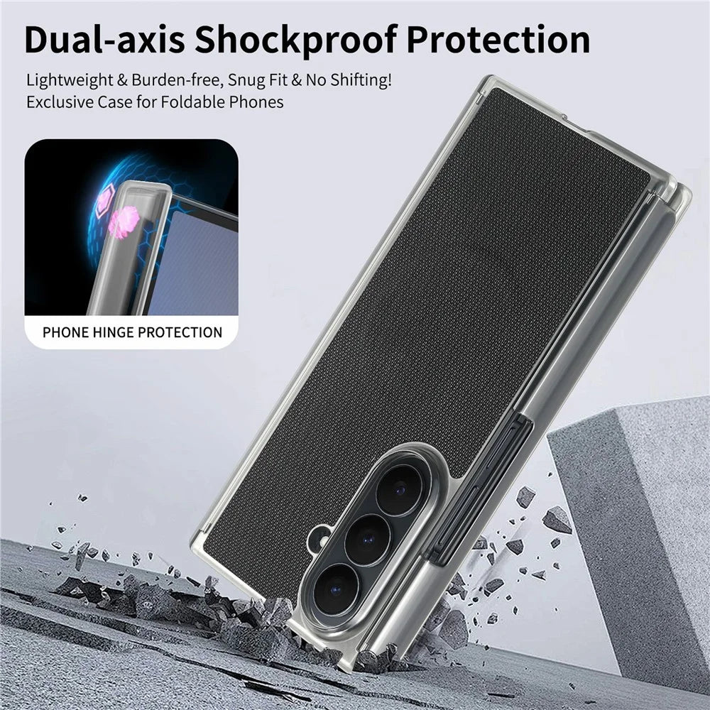 For Samsung Galaxy Z TriFold 5G Magnetic Phone Case Grid Texture PU Leather Cover with Dual Mid Axis Protection - Black - 2