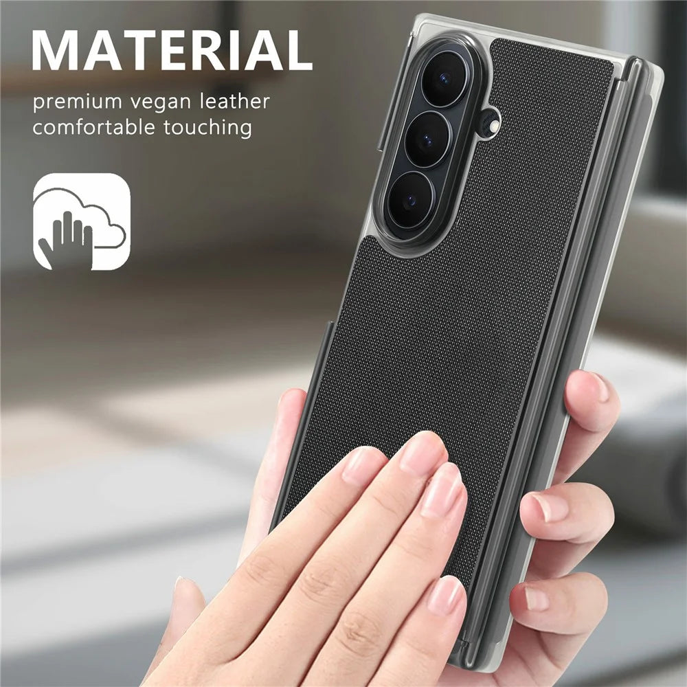 For Samsung Galaxy Z TriFold 5G Magnetic Phone Case Grid Texture PU Leather Cover with Dual Mid Axis Protection - Black - 4