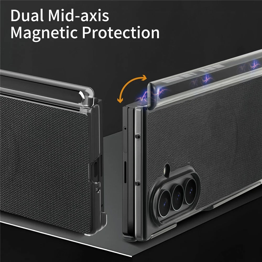 For Samsung Galaxy Z TriFold 5G Magnetic Phone Case Grid Texture PU Leather Cover with Dual Mid Axis Protection - Black - 7