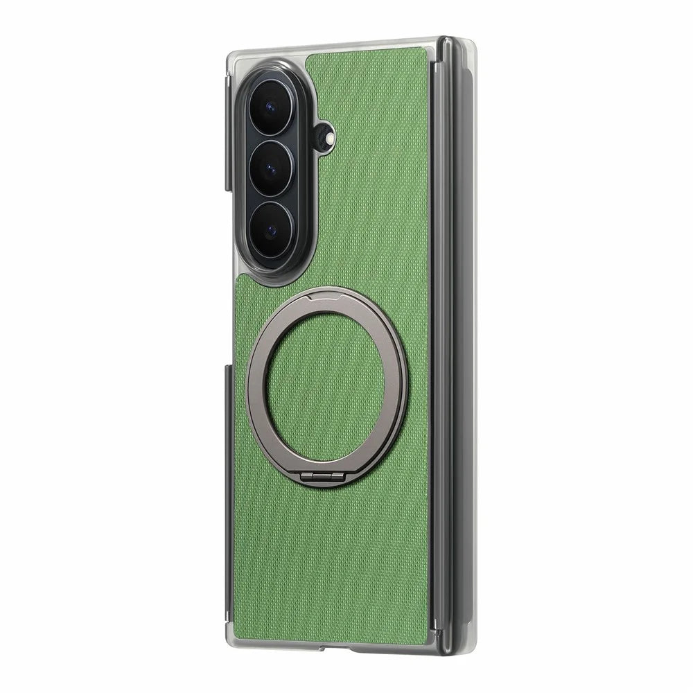For Samsung Galaxy Z TriFold 5G Magnetic Phone Case Fine Grid Texture Leather Cover with 360 Rotating Ring Holder - Green - 2