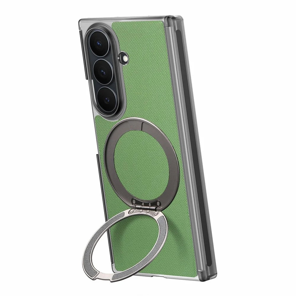 For Samsung Galaxy Z TriFold 5G Magnetic Phone Case Fine Grid Texture Leather Cover with 360 Rotating Ring Holder - Green - 3