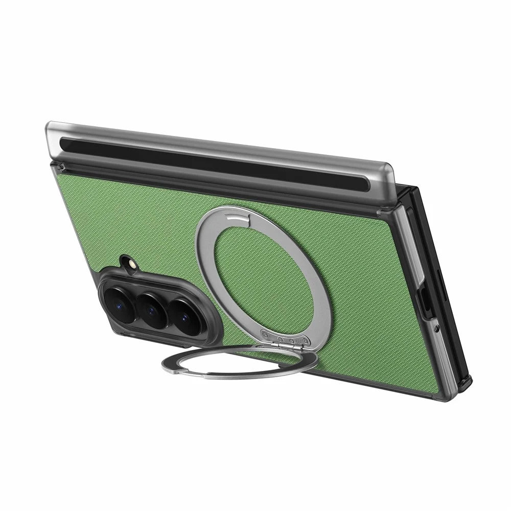 For Samsung Galaxy Z TriFold 5G Magnetic Phone Case Fine Grid Texture Leather Cover with 360 Rotating Ring Holder - Green - 4