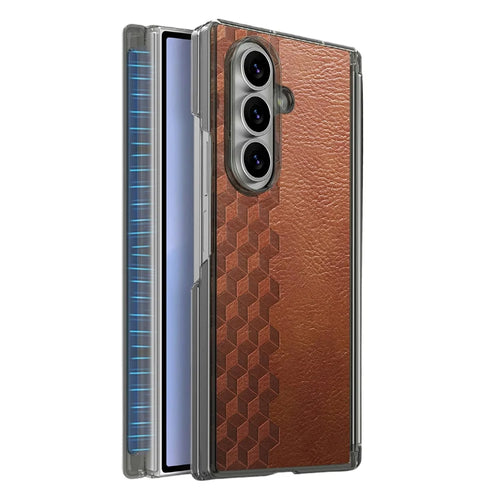 For Samsung Galaxy Z Fold7 5G Case Magnetic Dual Center Shaft Protection PU Leather TPU PC Foldable Phone Cover - Brown - 1